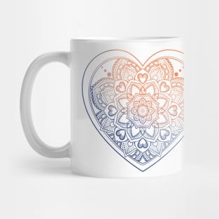 Mandala Heart and Sunset Colors Zentangle Patterns Mug